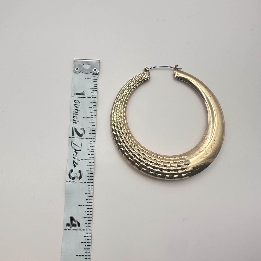 90s Vintage Gold Tone Textured Hoop Earrings Women's Fashion Jewelry